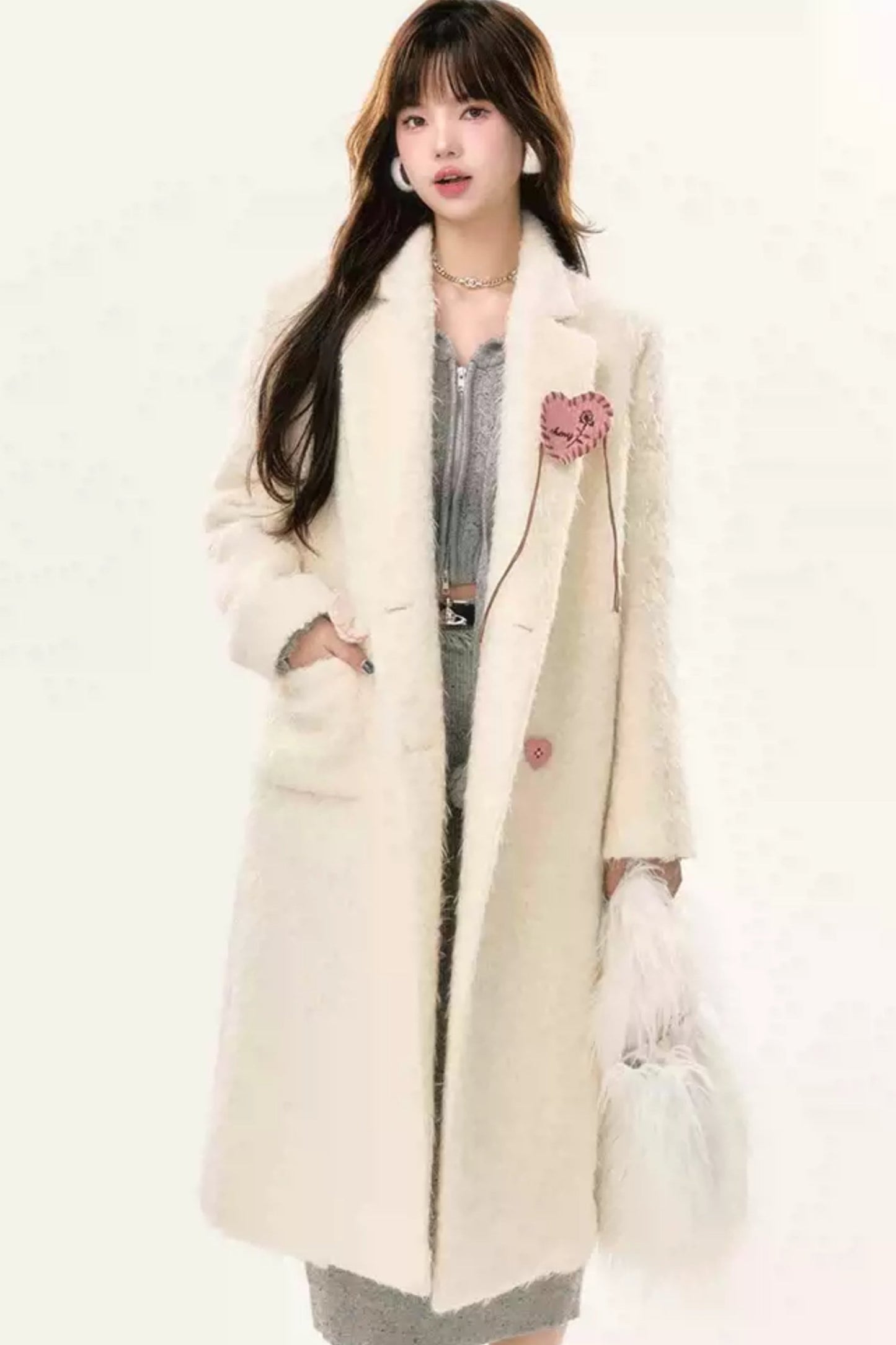 Thickened Off White Wool Coat