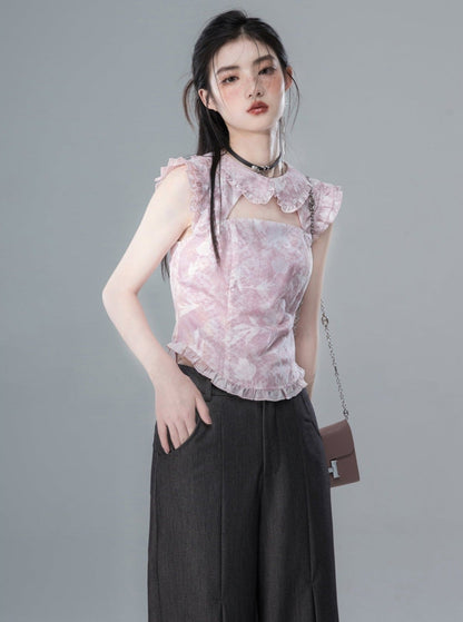 Collar Printed Chiffon Shirt