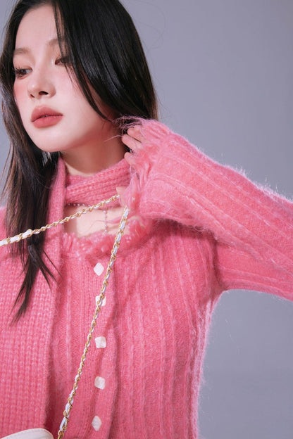 Sunset Pink Mist Blue Wool Cardigan