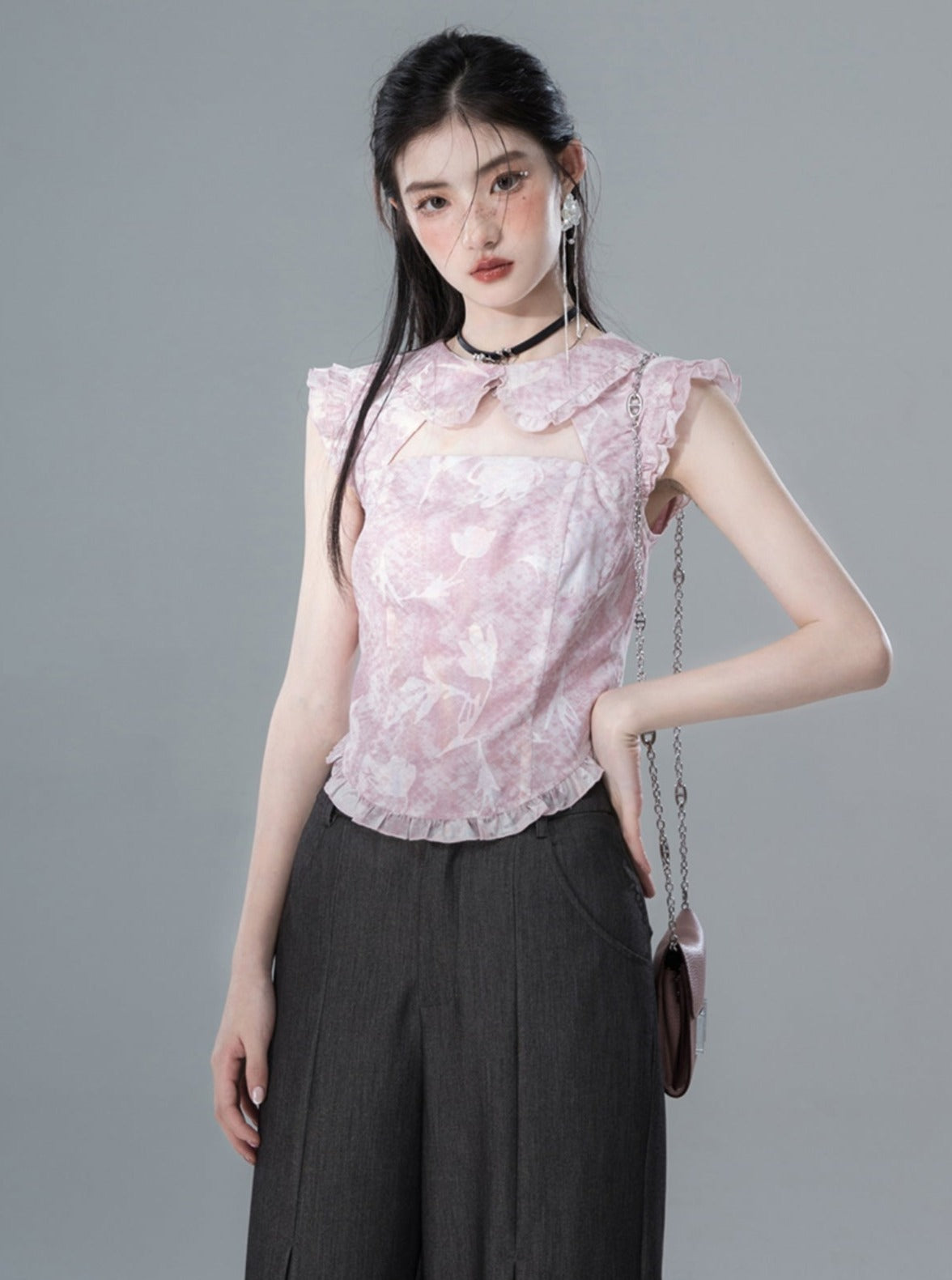 Collar Printed Chiffon Shirt