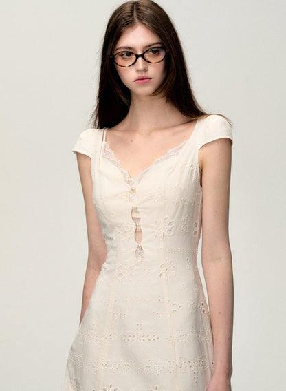 Cream White Slim Lace Dress