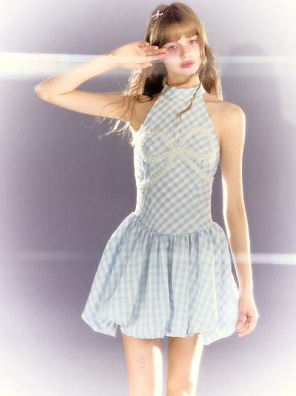 Blue Check Bud Skirt Dress