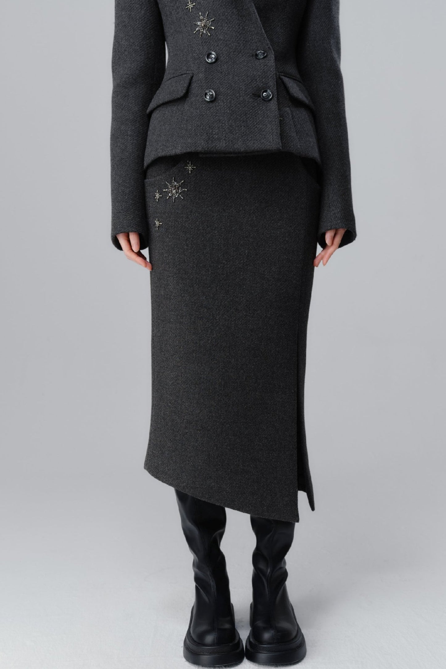 Tweed Coat And A Line Skirt Set-Up