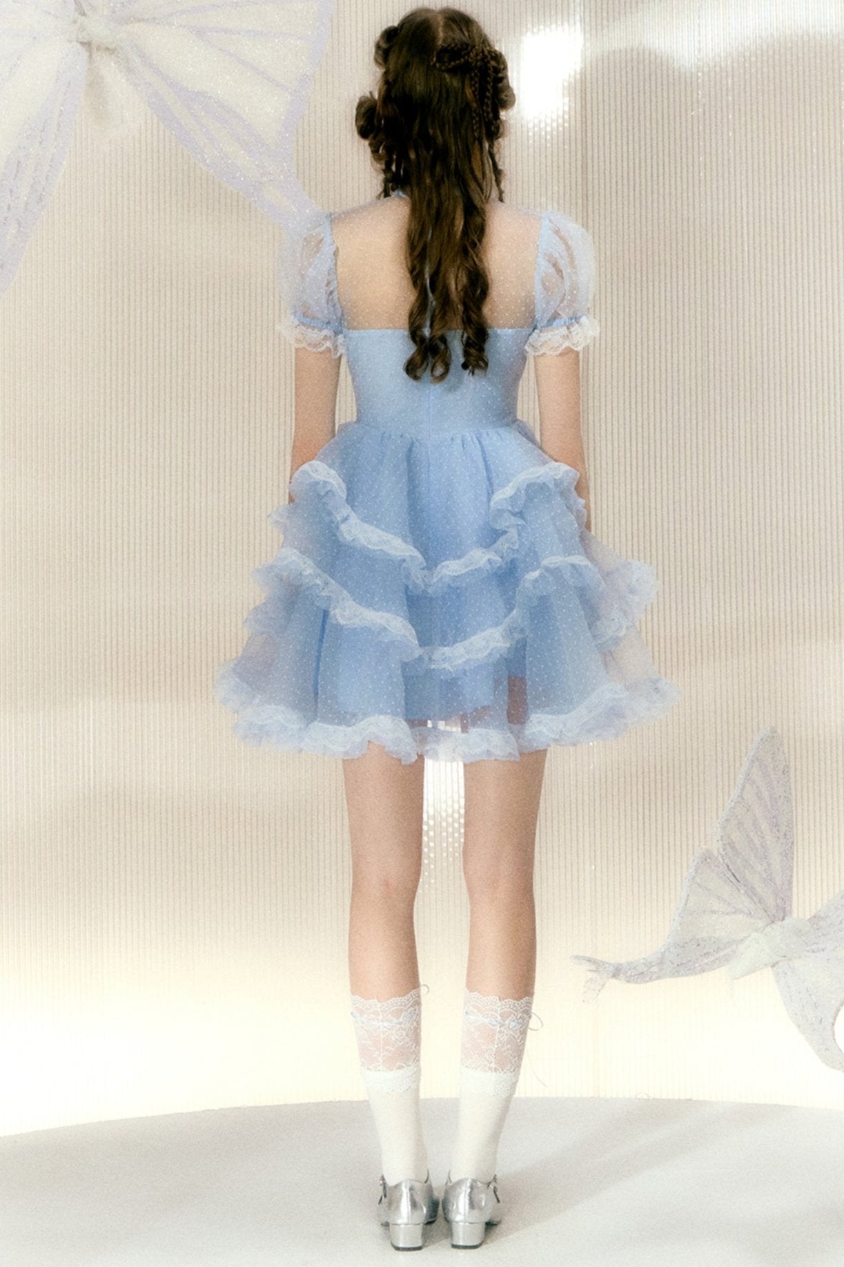 Baby Blue Spitzenkleid mit Strass 