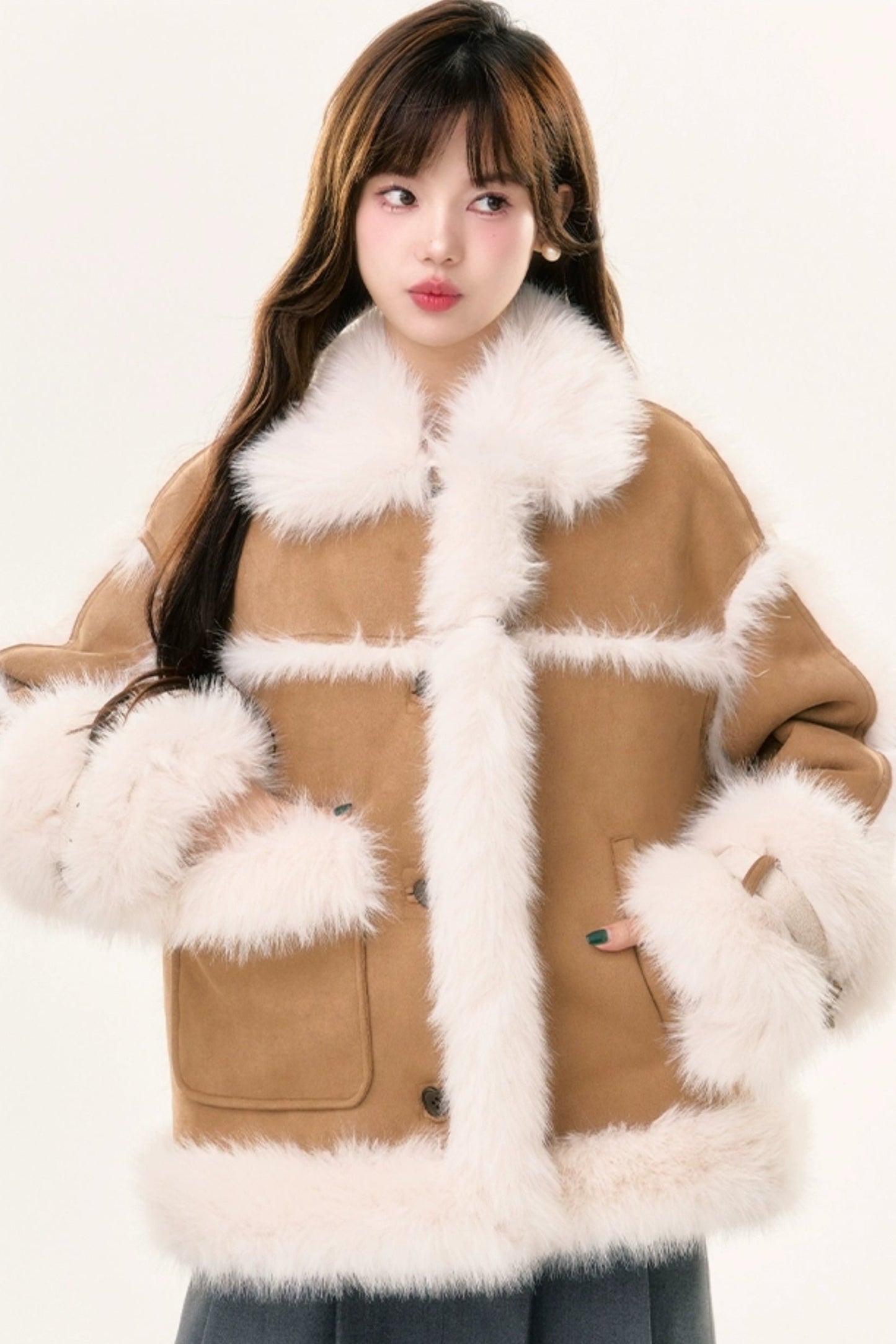 Lamb Velvet Fur Collar Coat