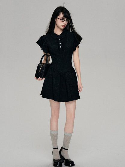 Fly Sleeve Polo Neck A-Line Dress