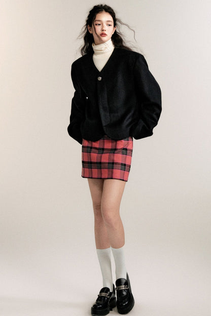 Intellectuals Pink Check Low-Rise Skirt