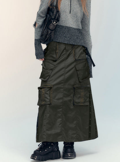 Cargo pocket bomber padded jacket skirt set