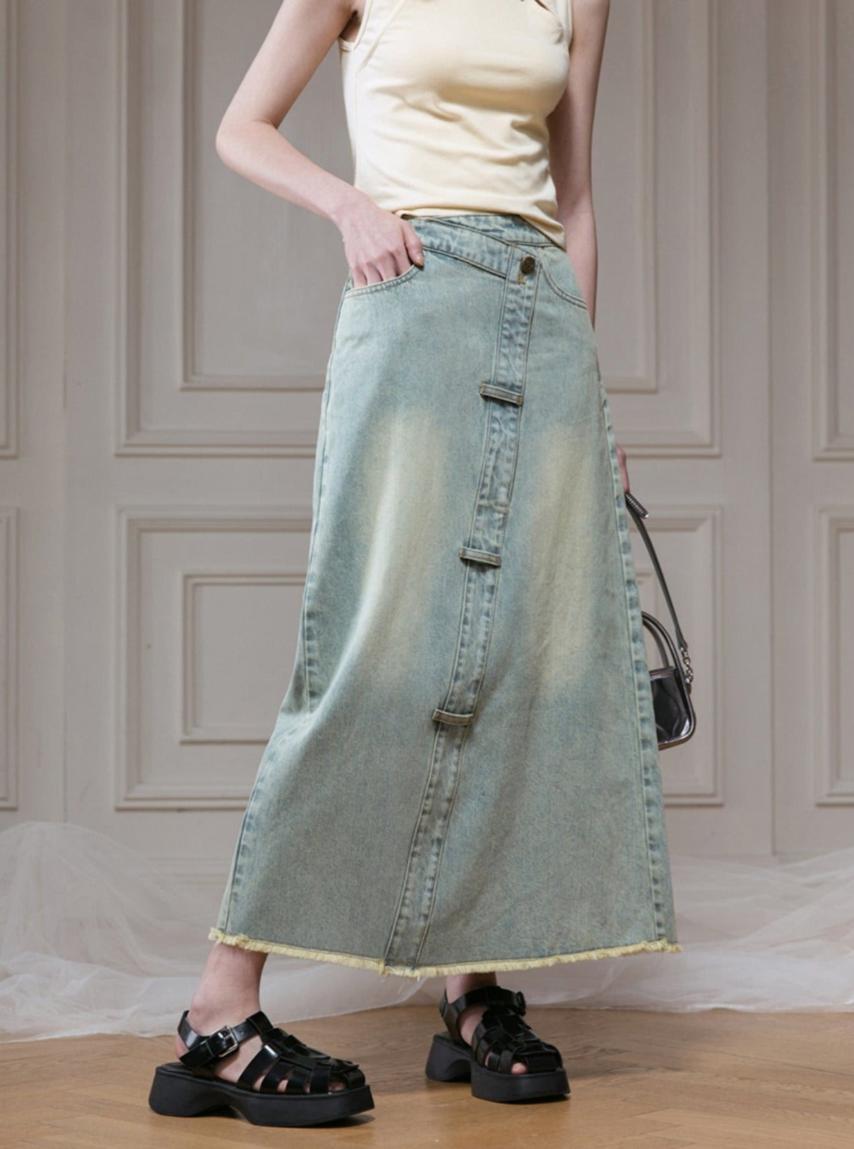 Mango Green Distressed Skirt