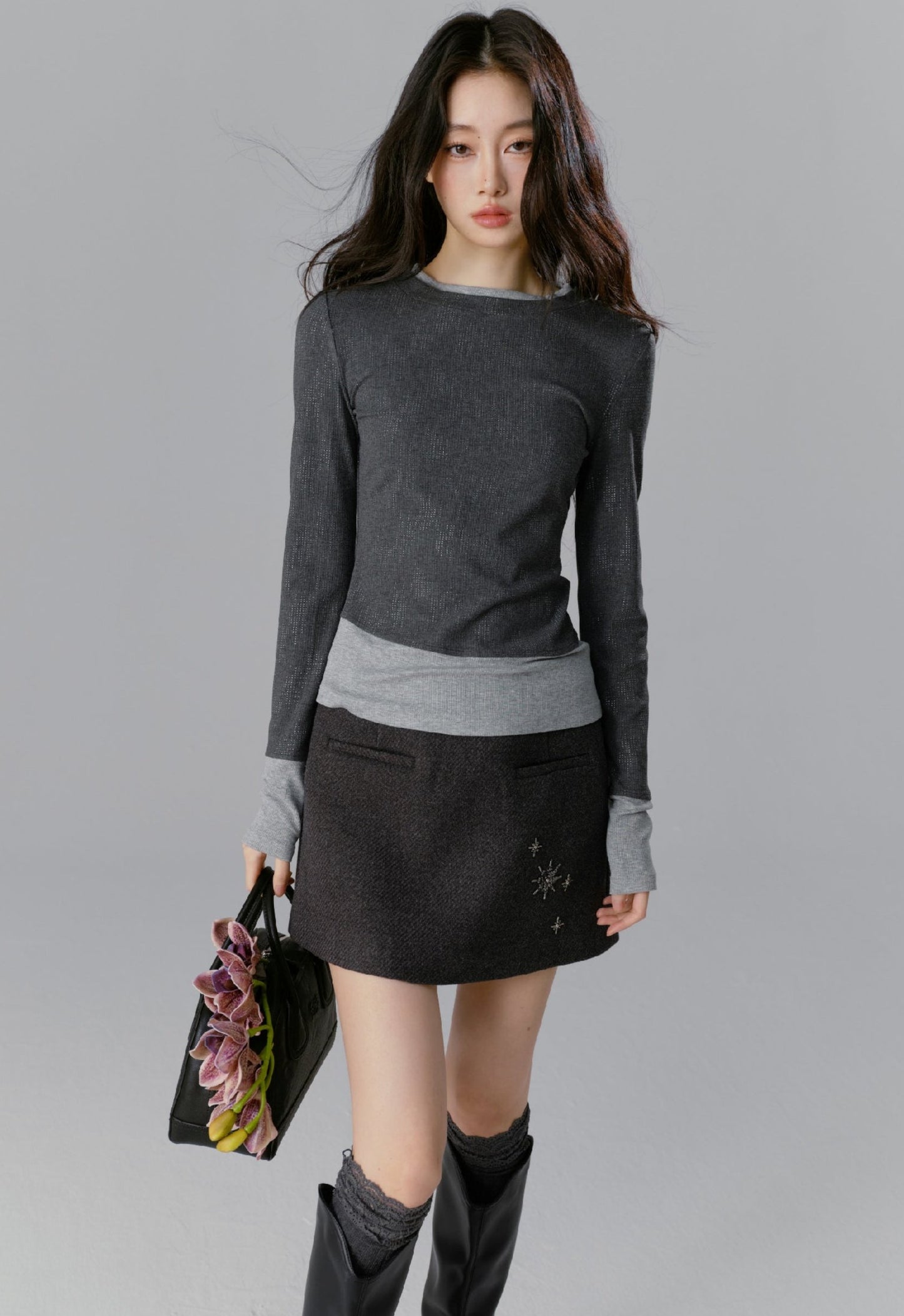 Glitter Contrasting Stitch Knit Undershirt