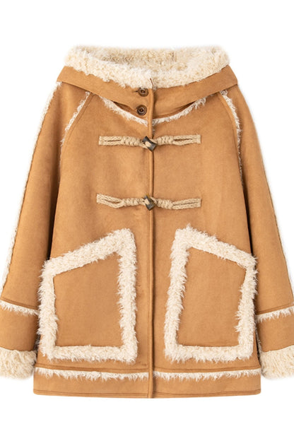 French Suede Panel Hooded Coat