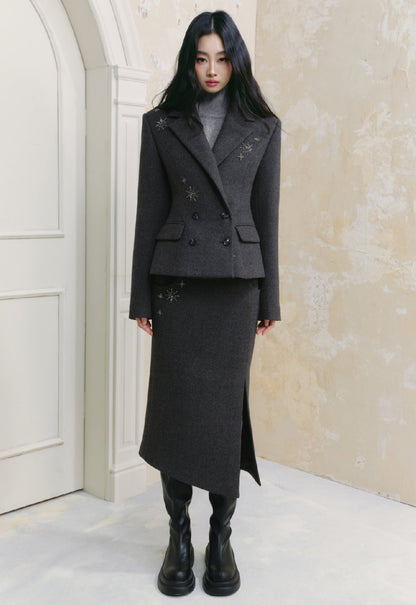 Tweed Coat And A Line Skirt Set-Up