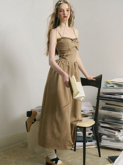 Light Brown French Tea Break Maxi Dress