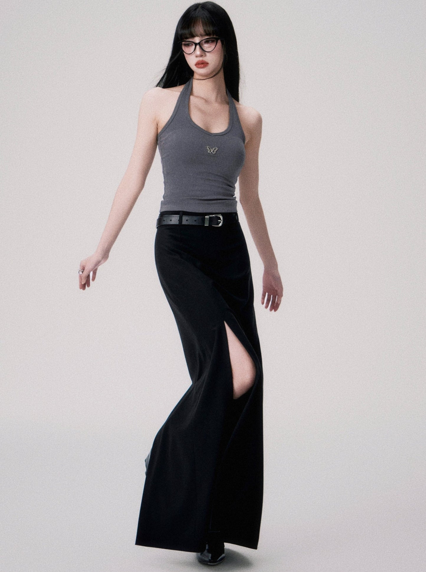 Mid-Rise Slit Maxi Skirt