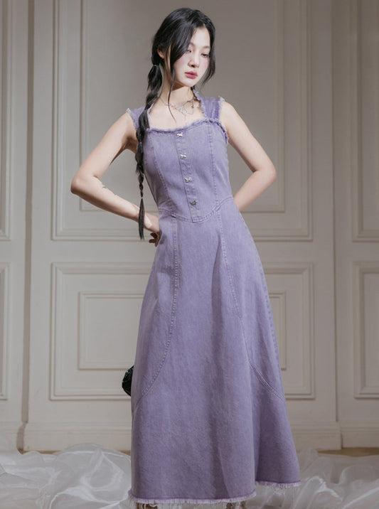 Purple Rose Denim Dress