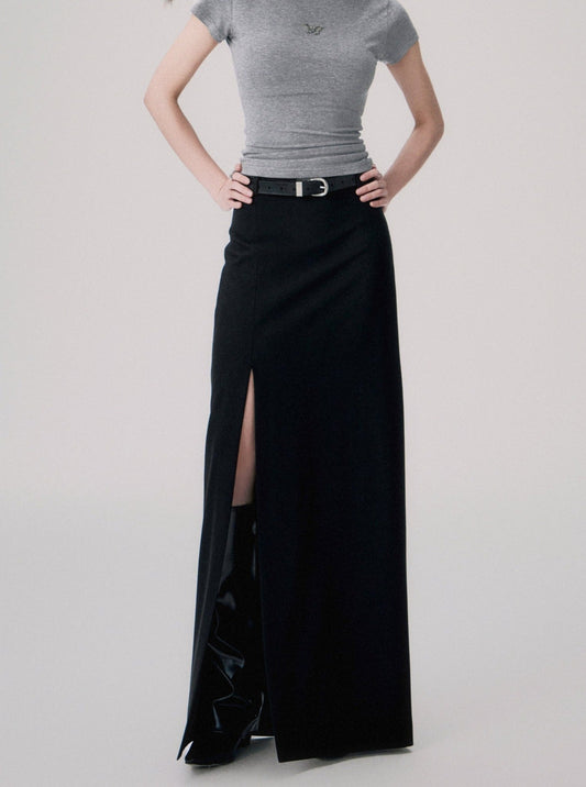 Mid-Rise Slit Maxi Skirt