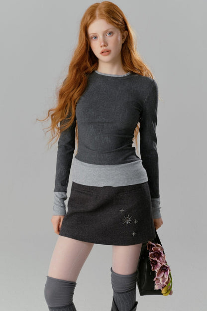 Glitter Contrasting Stitch Knit Undershirt