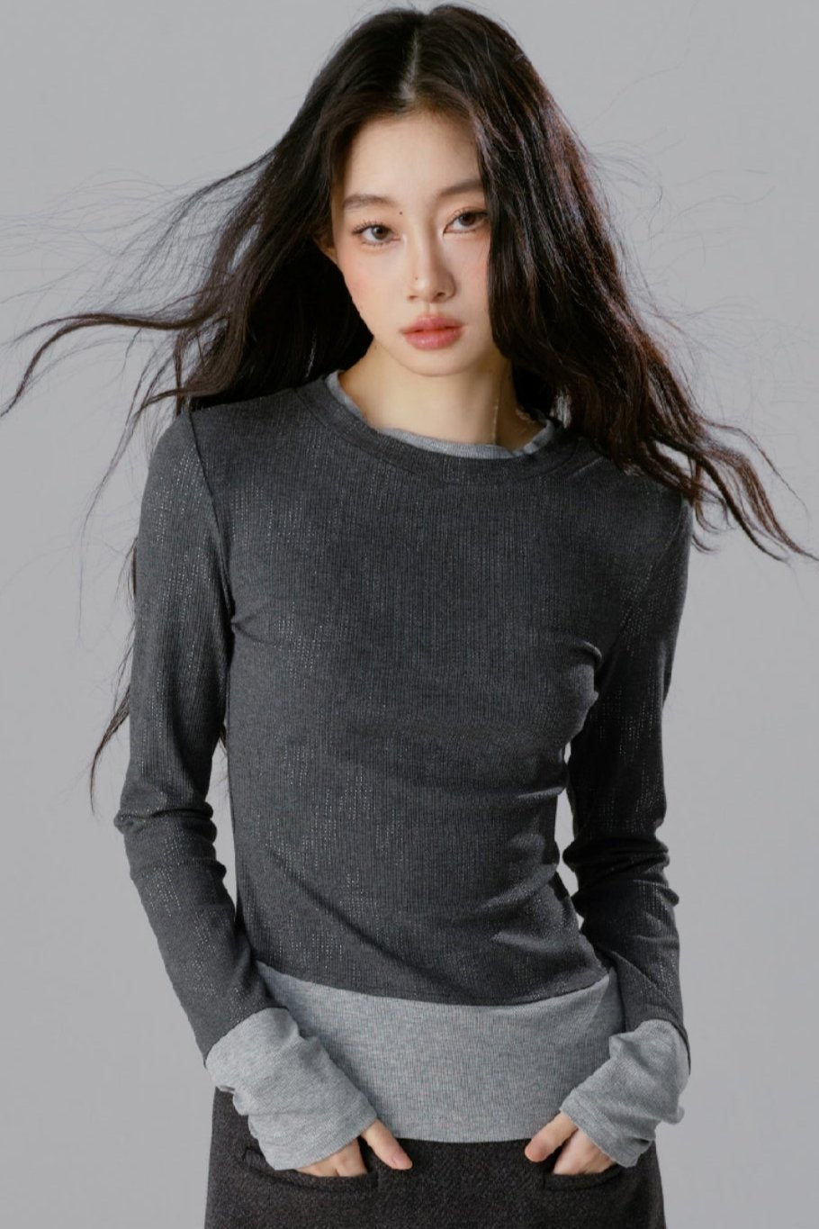 Glitter Contrasting Stitch Knit Undershirt