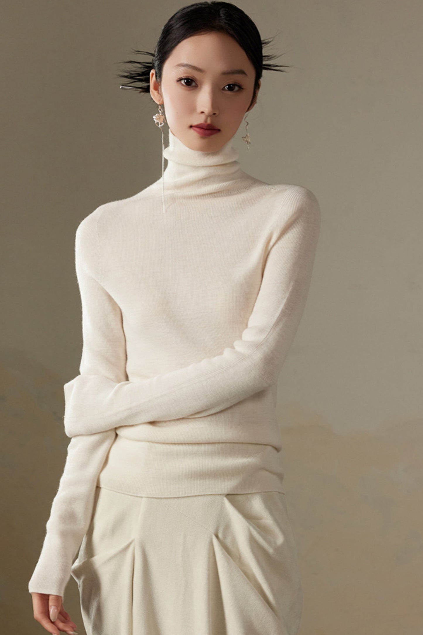 Merino Wool Turtleneck Sweater Top