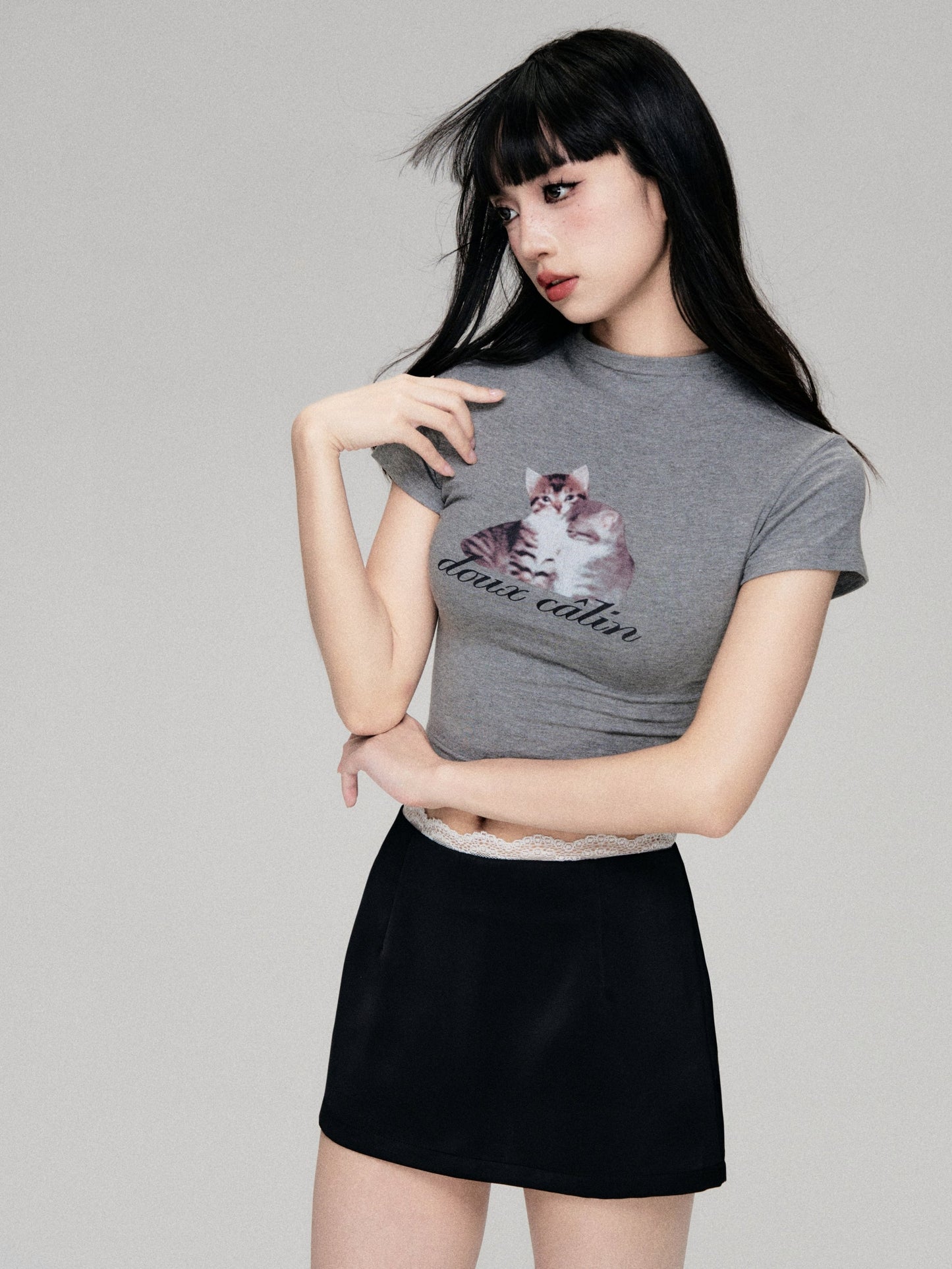 Fun Cat Print Cropped T-Shirt