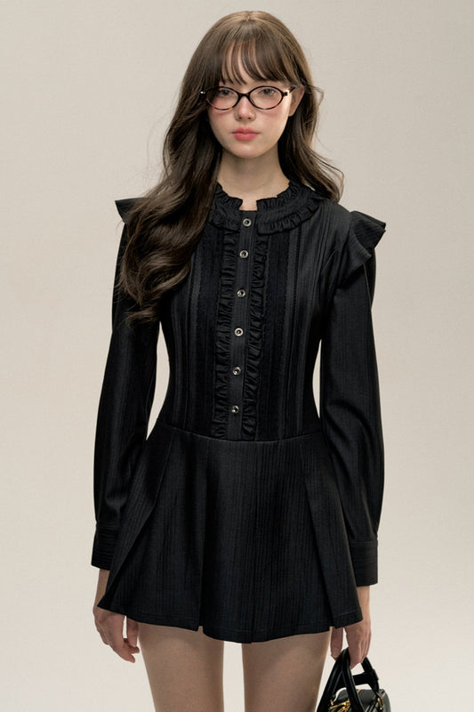 Trendy Nerd Long Sleeve Press-Pleated Dress