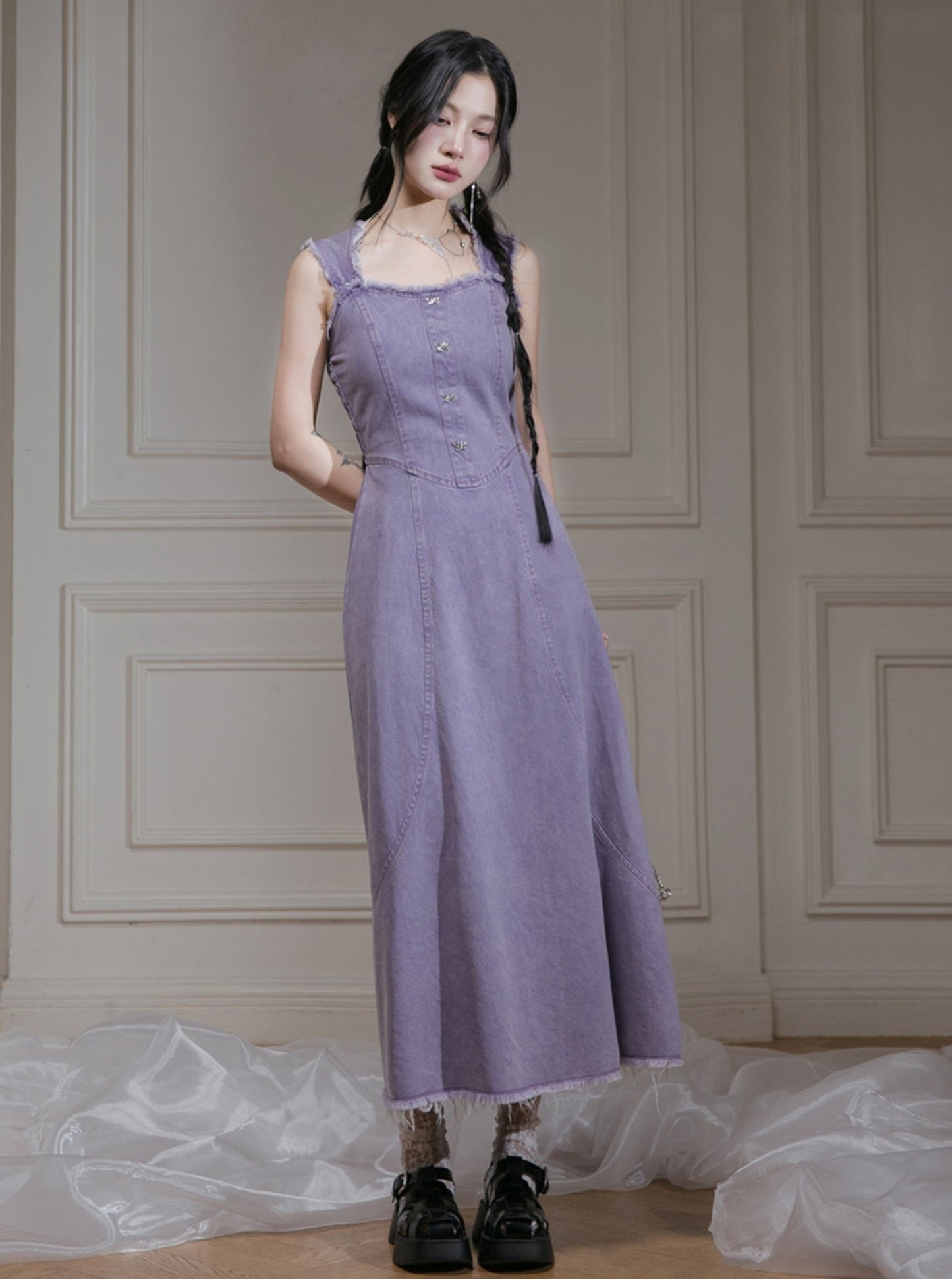 Purple Rose Denim Dress