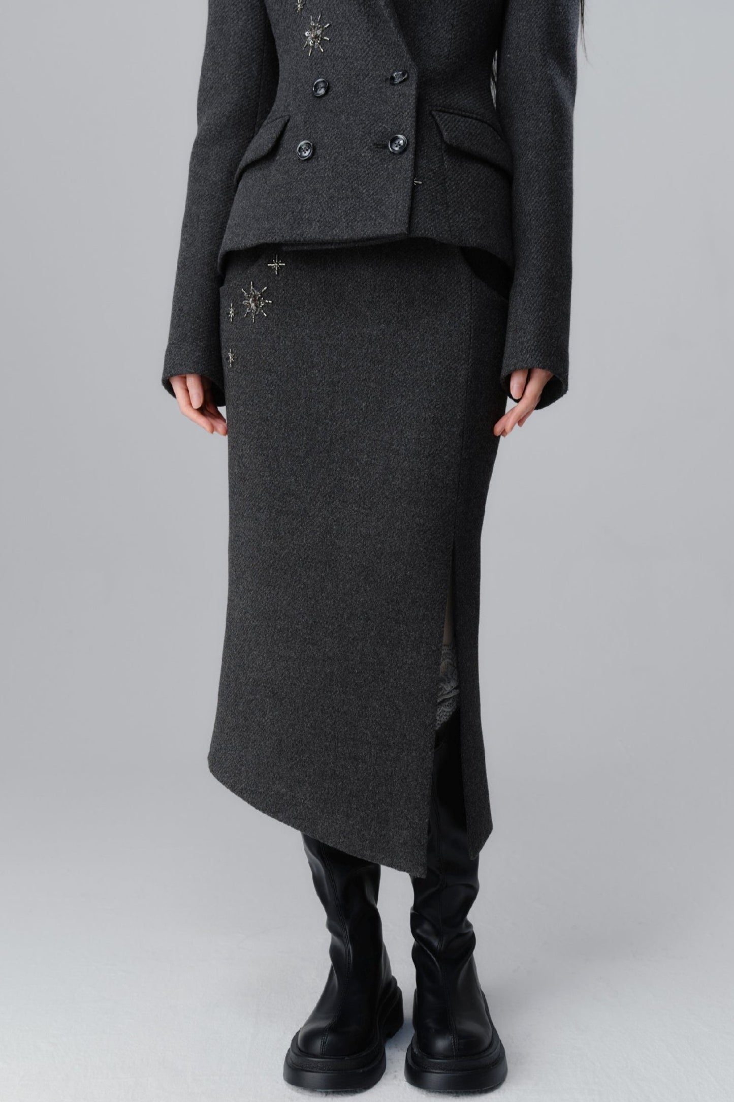 Tweed Coat And A Line Skirt Set-Up