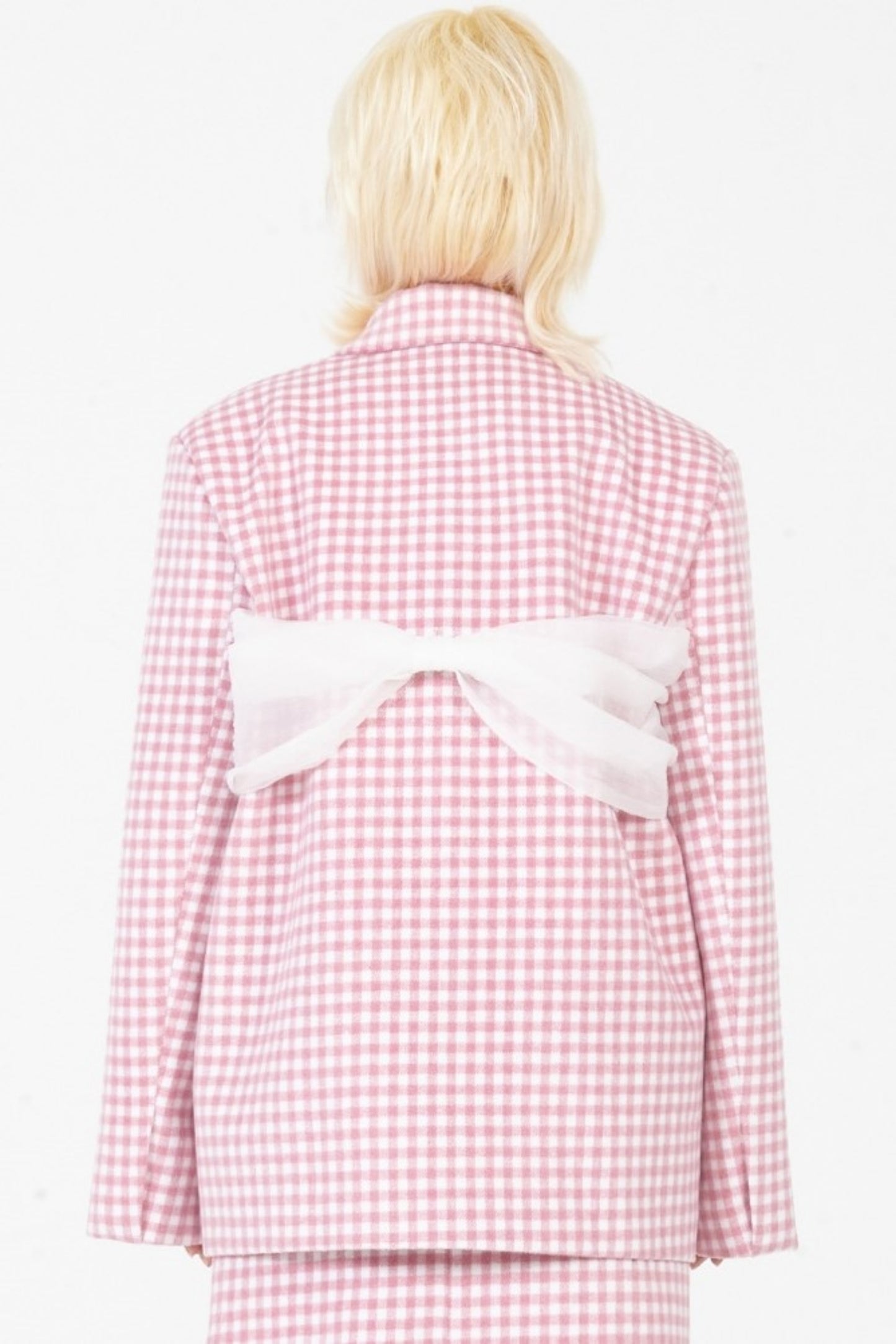 Pink Plaid Wool Bow Suit Jacket