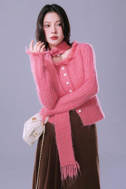 Sunset Pink Mist Blue Wool Cardigan