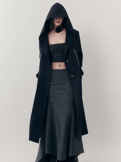 Hooded Long Black Blazer Jacket