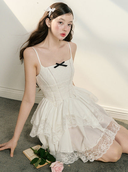 Lace White Suspender Dress