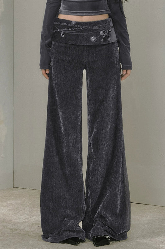 Black Textured Wide Leg Bootcut Pants