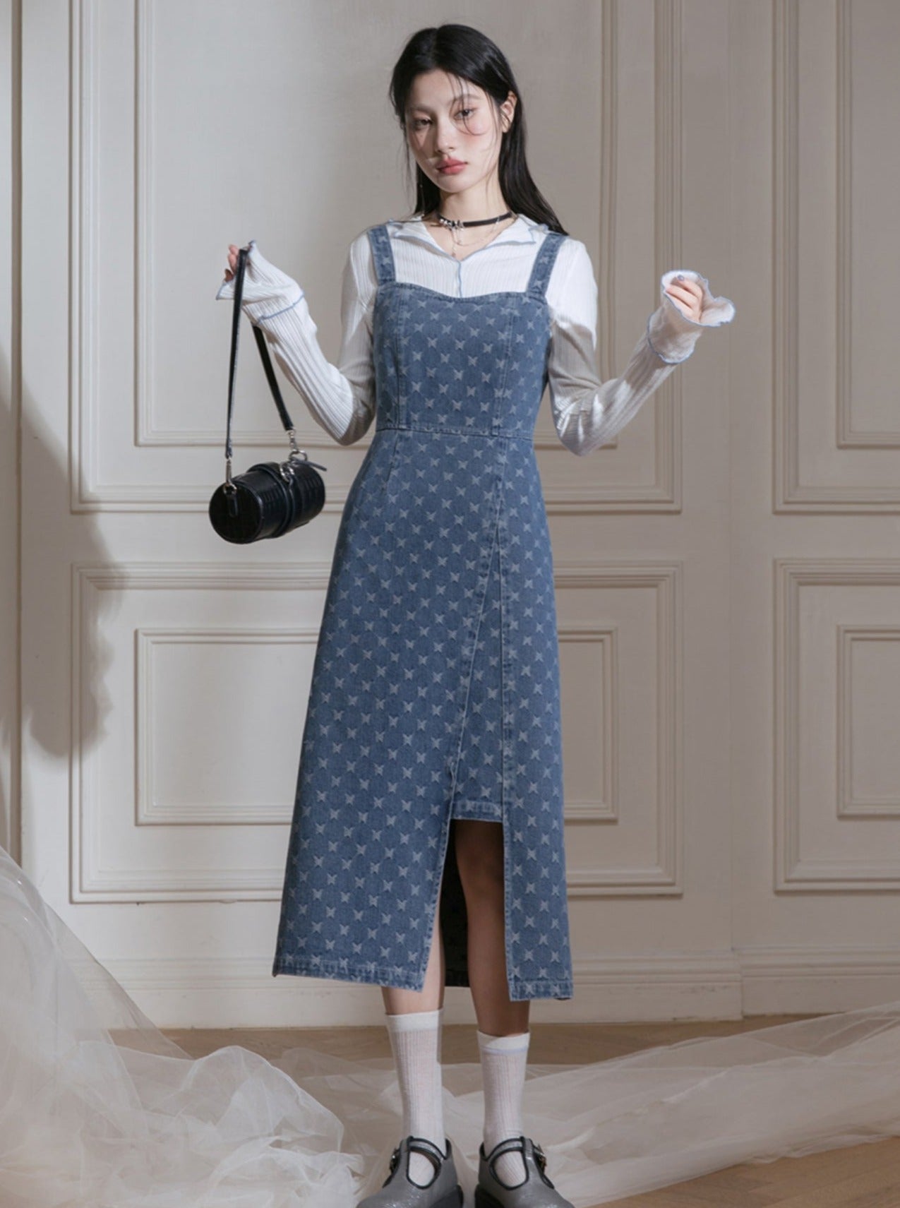 Edged Jacquard Denim Jacket Sundress Set