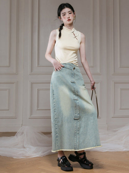 Mango Green Distressed Skirt