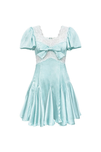 Mint Green Square Neck Lace Dress