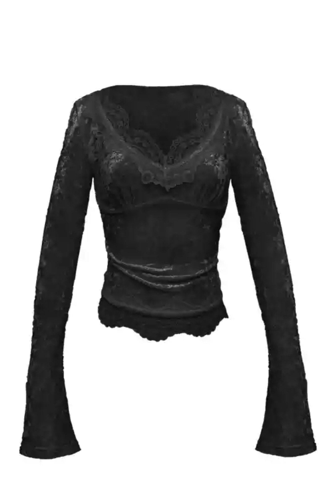 Slim Fit Lace V-Neck Long Sleeve Top