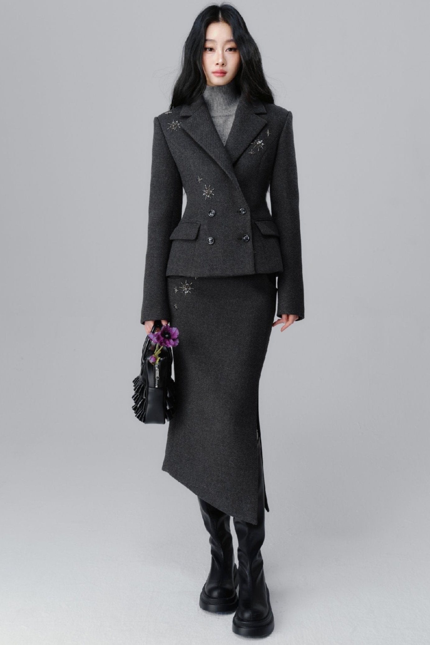 Tweed Coat And A Line Skirt Set-Up