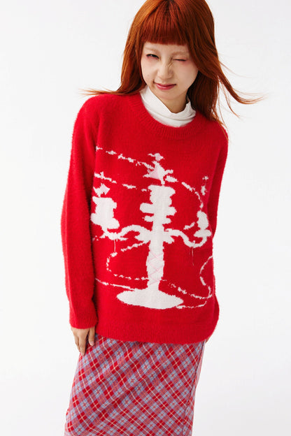 Color Contrast Candlestick Knit Sweater