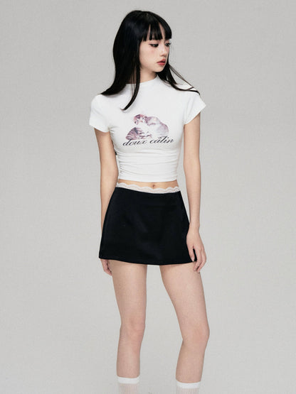 Fun Cat Print Cropped T-Shirt