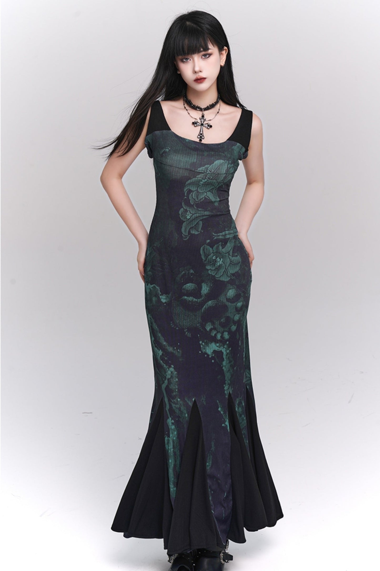 Green Fishtail Suspender Dress