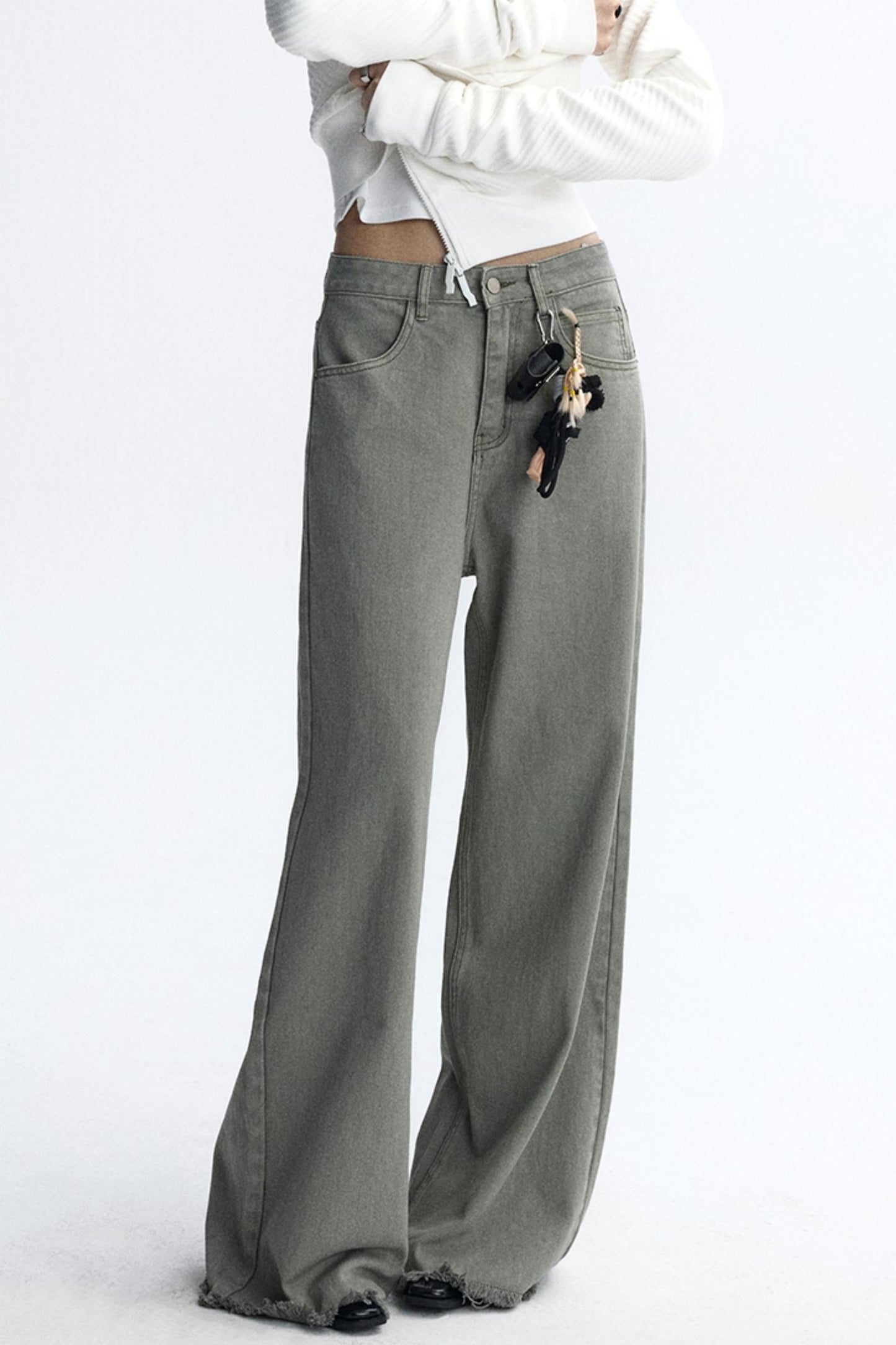 Distressed Gray Bootcut Jeans Pants