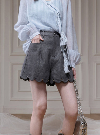 Bright Silver Imitation Denim Shorts Pants