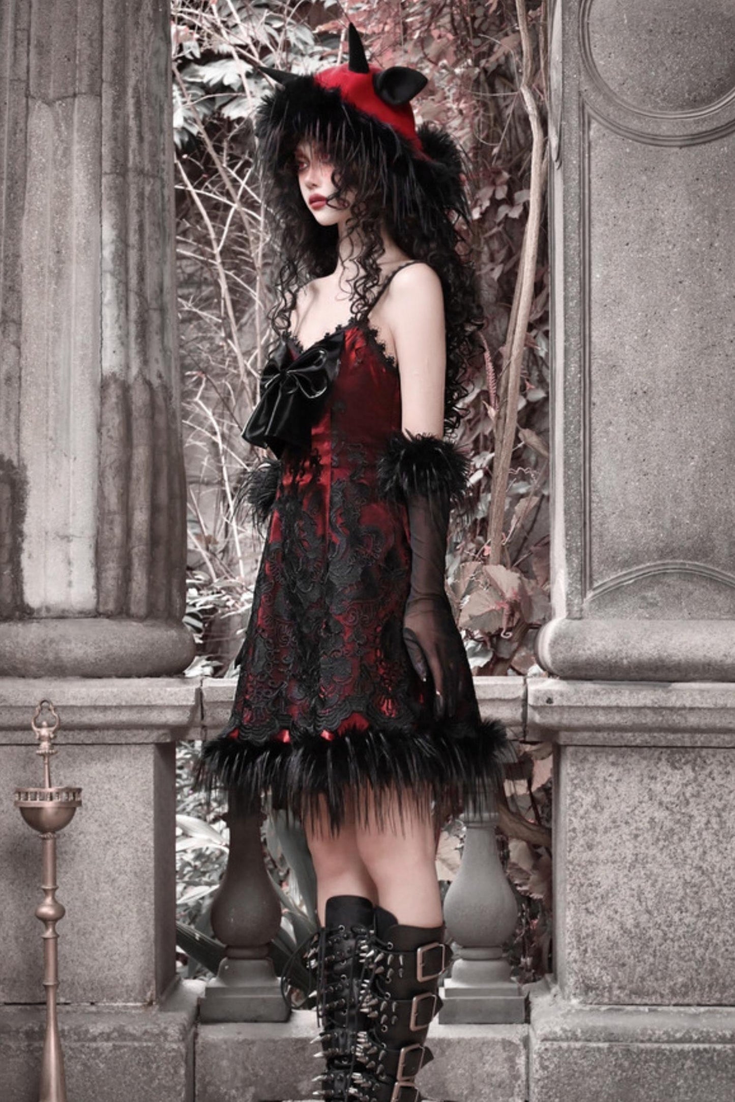 Dark Gothic Bow Slip Dress