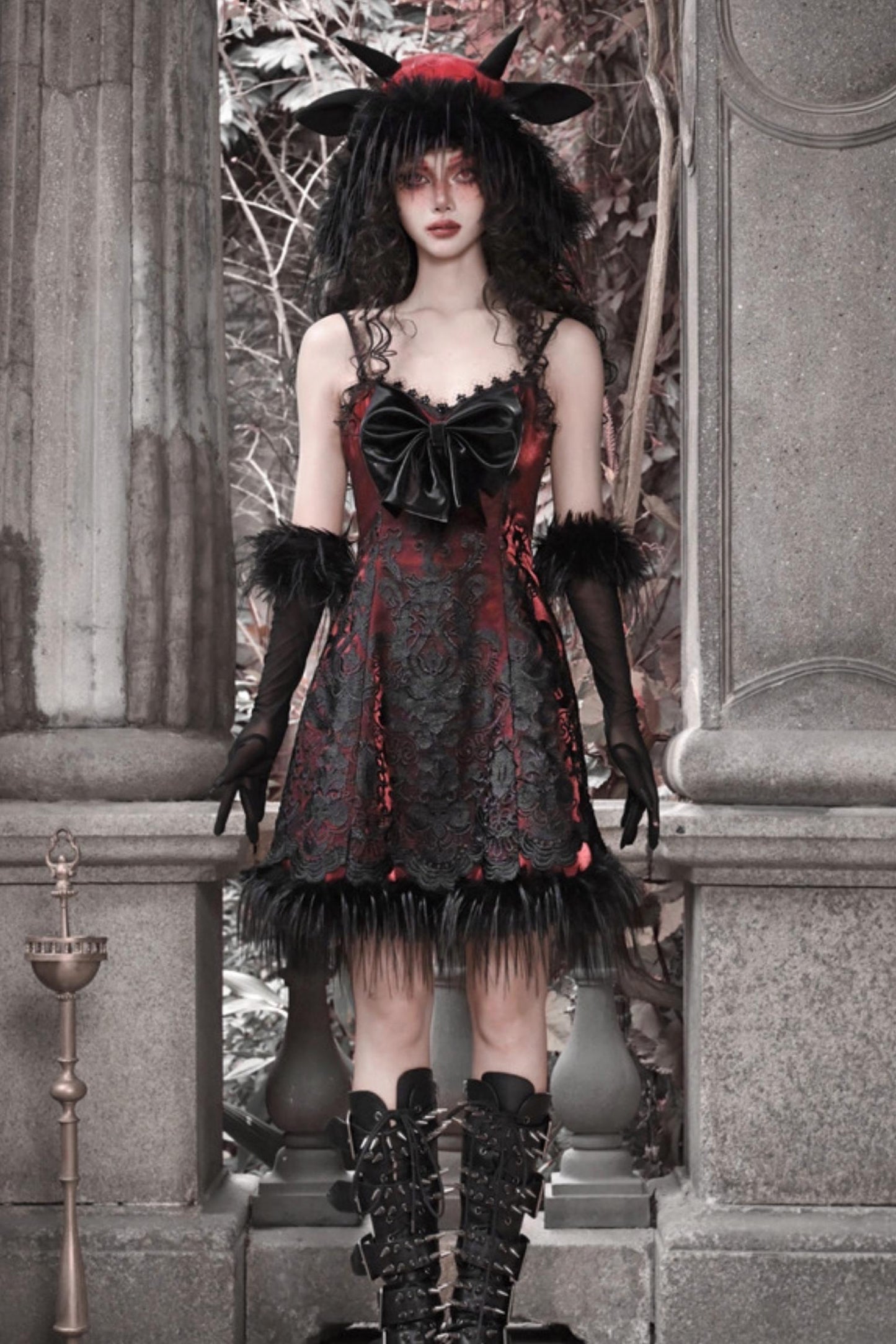 Dark Gothic Bow Slip Dress