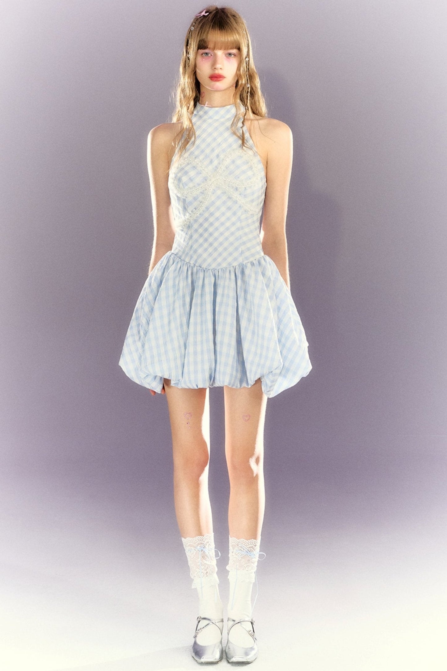 Blue Check Bud Skirt Dress