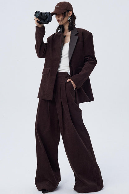 Pleated Mocha Brown Corduroy Pants