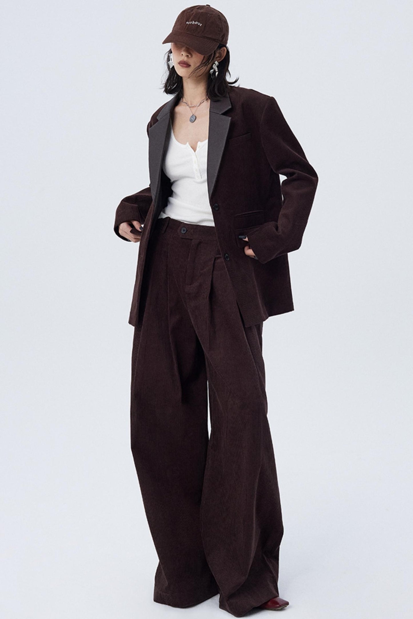 Pleated Mocha Brown Corduroy Pants