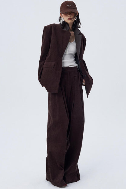 Pleated Mocha Brown Corduroy Pants