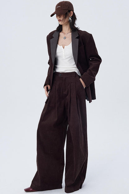 Pleated Mocha Brown Corduroy Pants