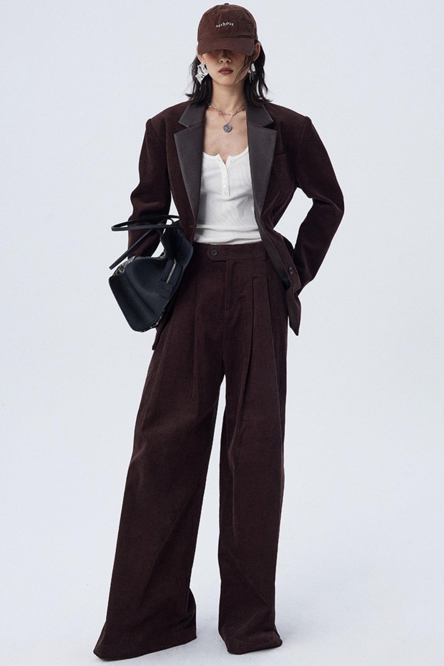 Pleated Mocha Brown Corduroy Pants